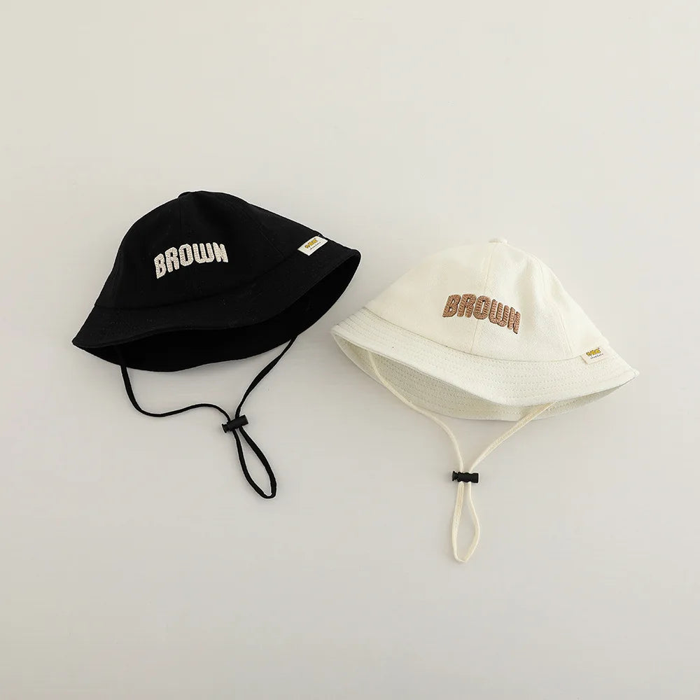 New Embroidered Letter Baby Bucket Hats Spring Sunhat Fishing Hat Sunshade Visor Boy Girl Outdoor Fashion Beach Cap For 6-24M