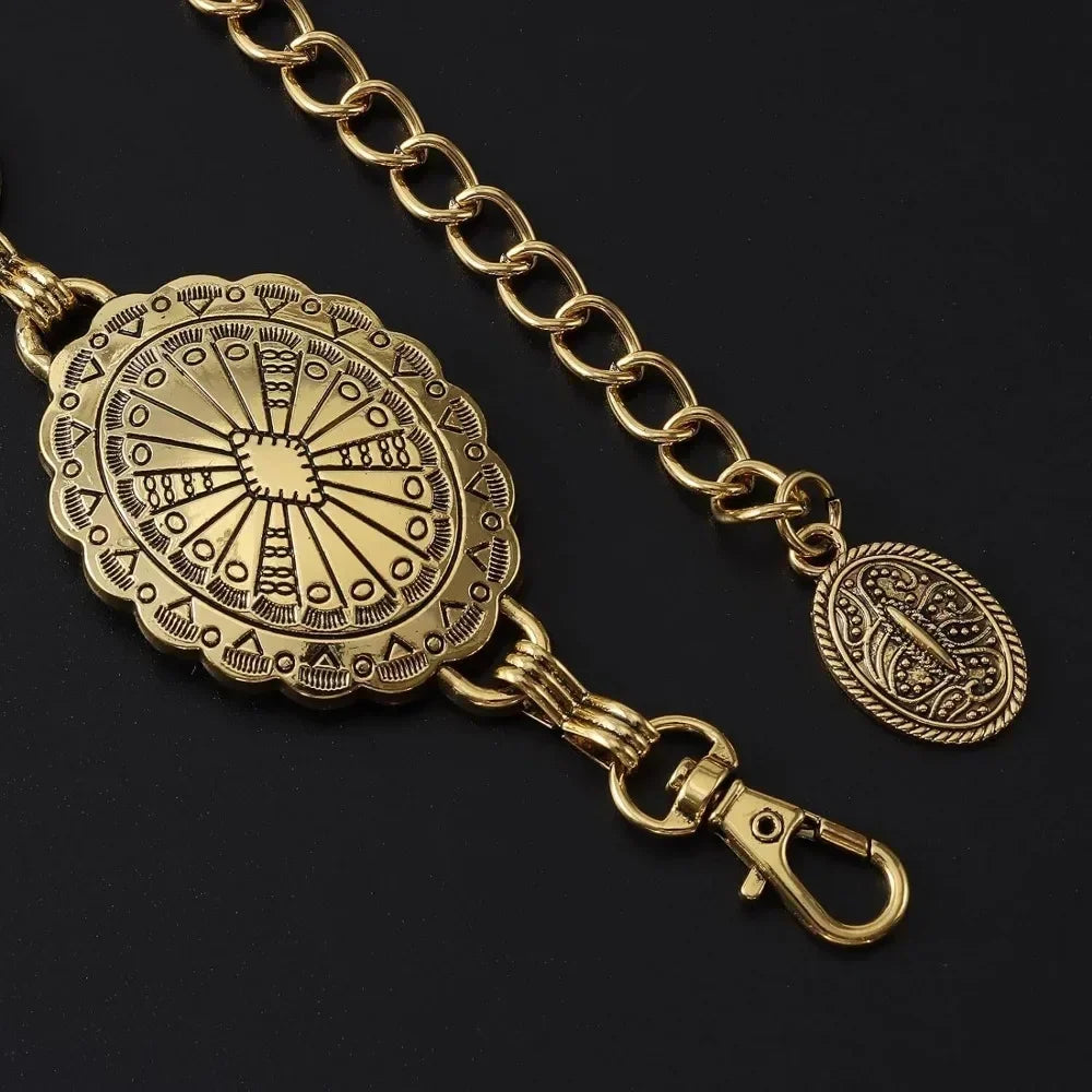 Metal Chain Belt For Women'S Cowgirl Western Country Chain Belts Adjustable Concho Belt For Sweaters Dresses Jeans