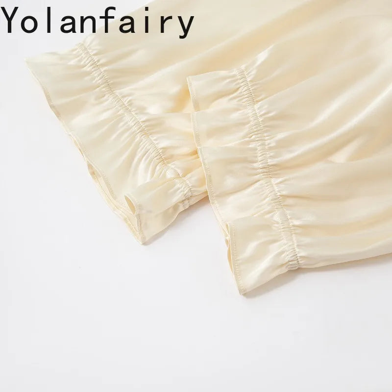 YOLANFAIRY 93% Real Mulberry Silk Pajamas for Woman 2026 Spring Summer High-end Sets Woman 2 Piece Short Sleeve Pijamas De Mujer