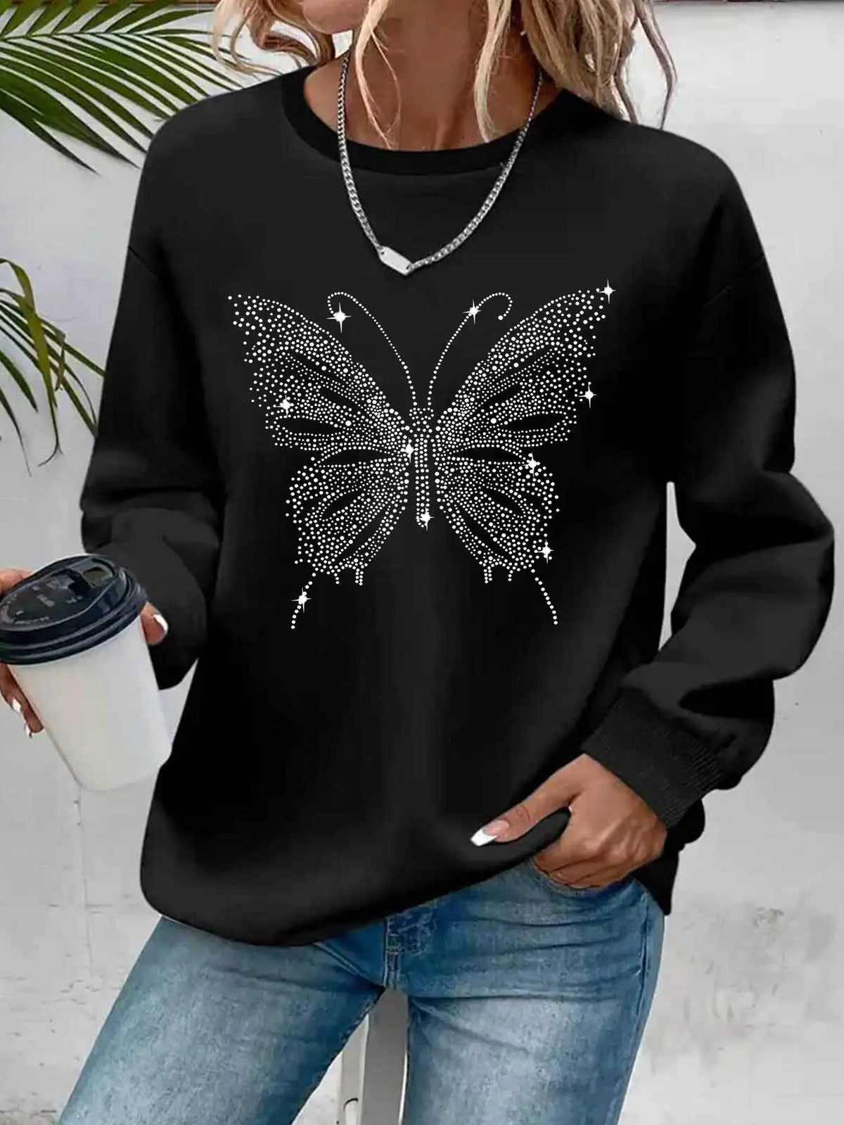 Women's Casual Heart Print Pullover Sweatshirt - Long Sleeve Knit