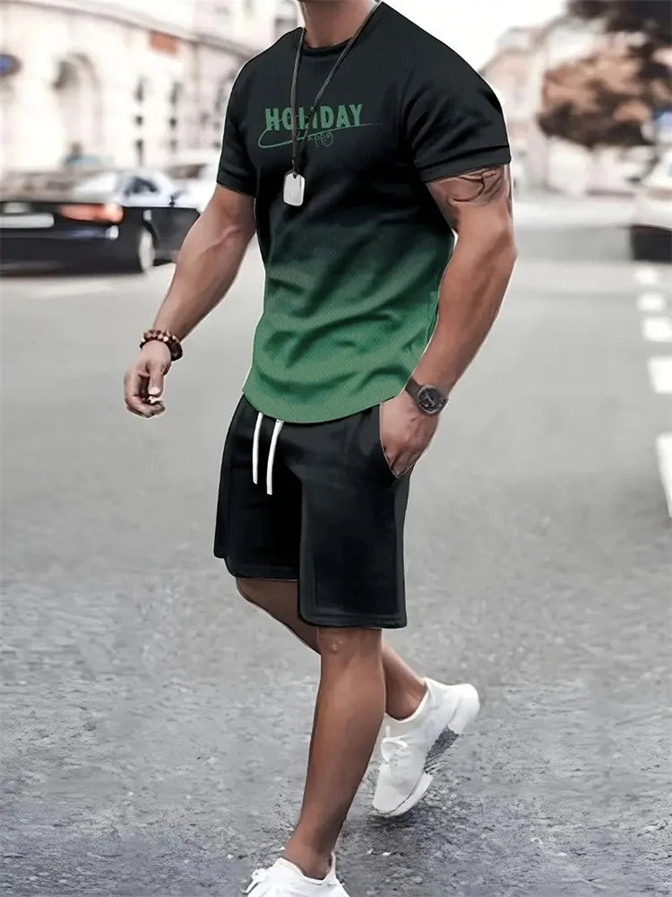 Men's Casual 3D Printed T-Shirt and Shorts Sportswear Set