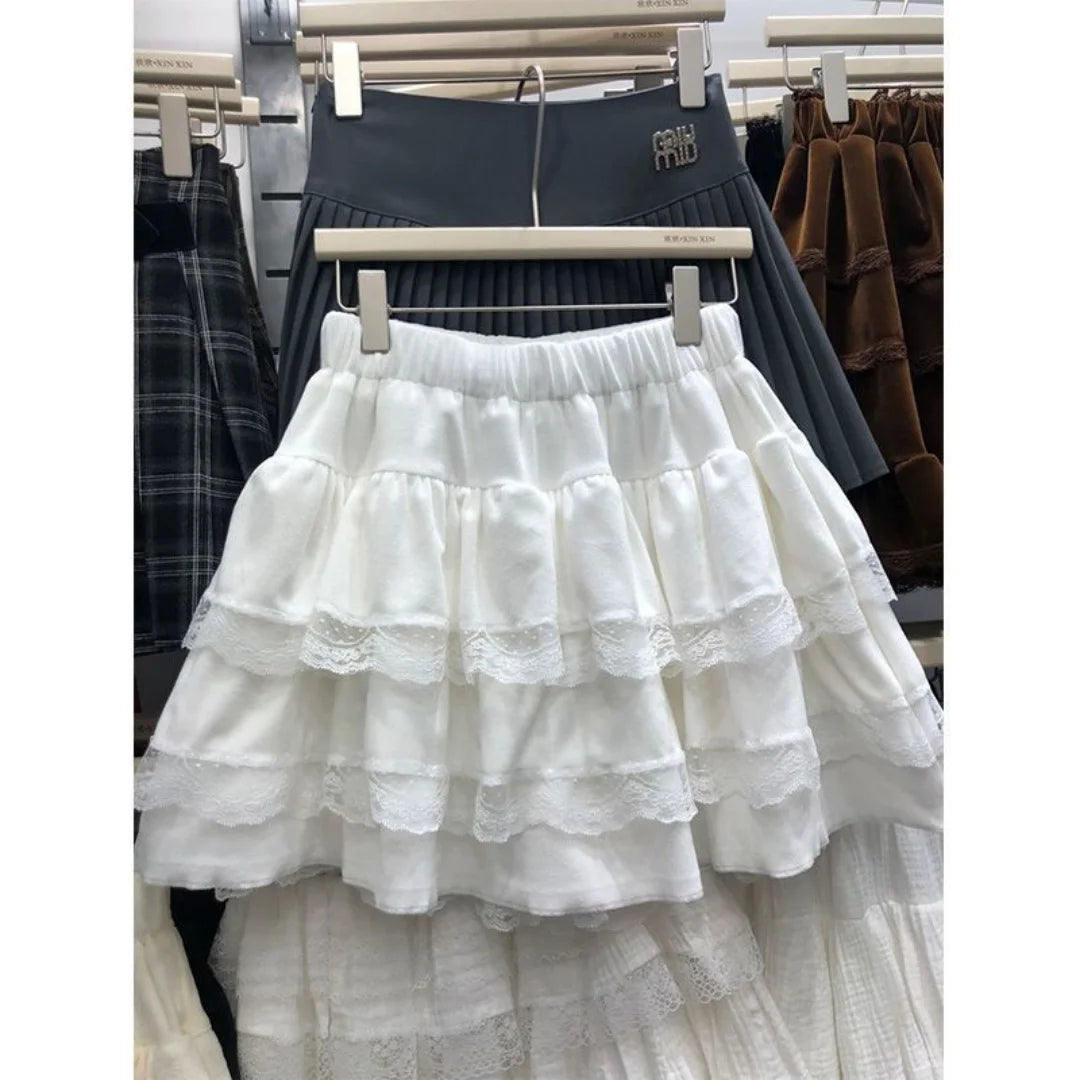 Japanese Y2k Cute Ruffled Plaid Skirt Punk Rock Subculture Cake Skirts Japanese Preppy Style Casual New Women Skirts Lolita Lace