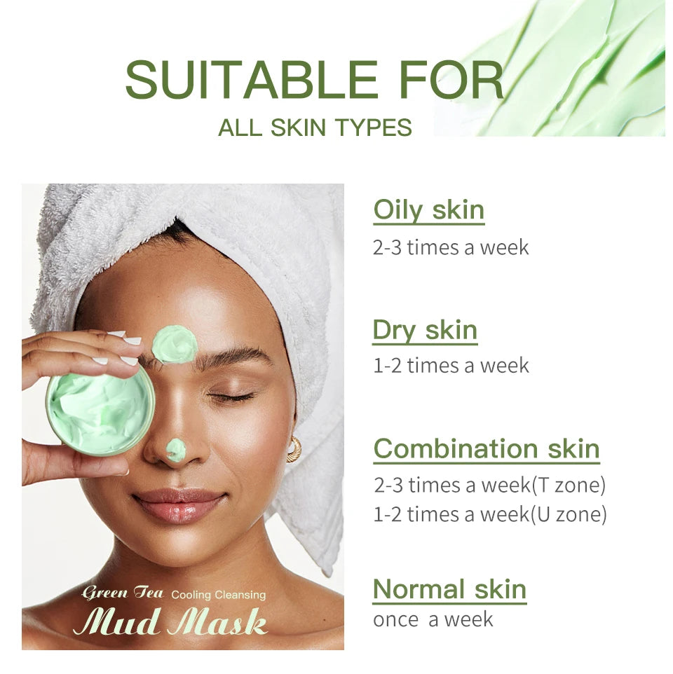Green Tea Mud Mask Natural Skincare Deeply Cleansing Pore Nourishing Clay Face Mask Face Skin Care Cleaner 100g