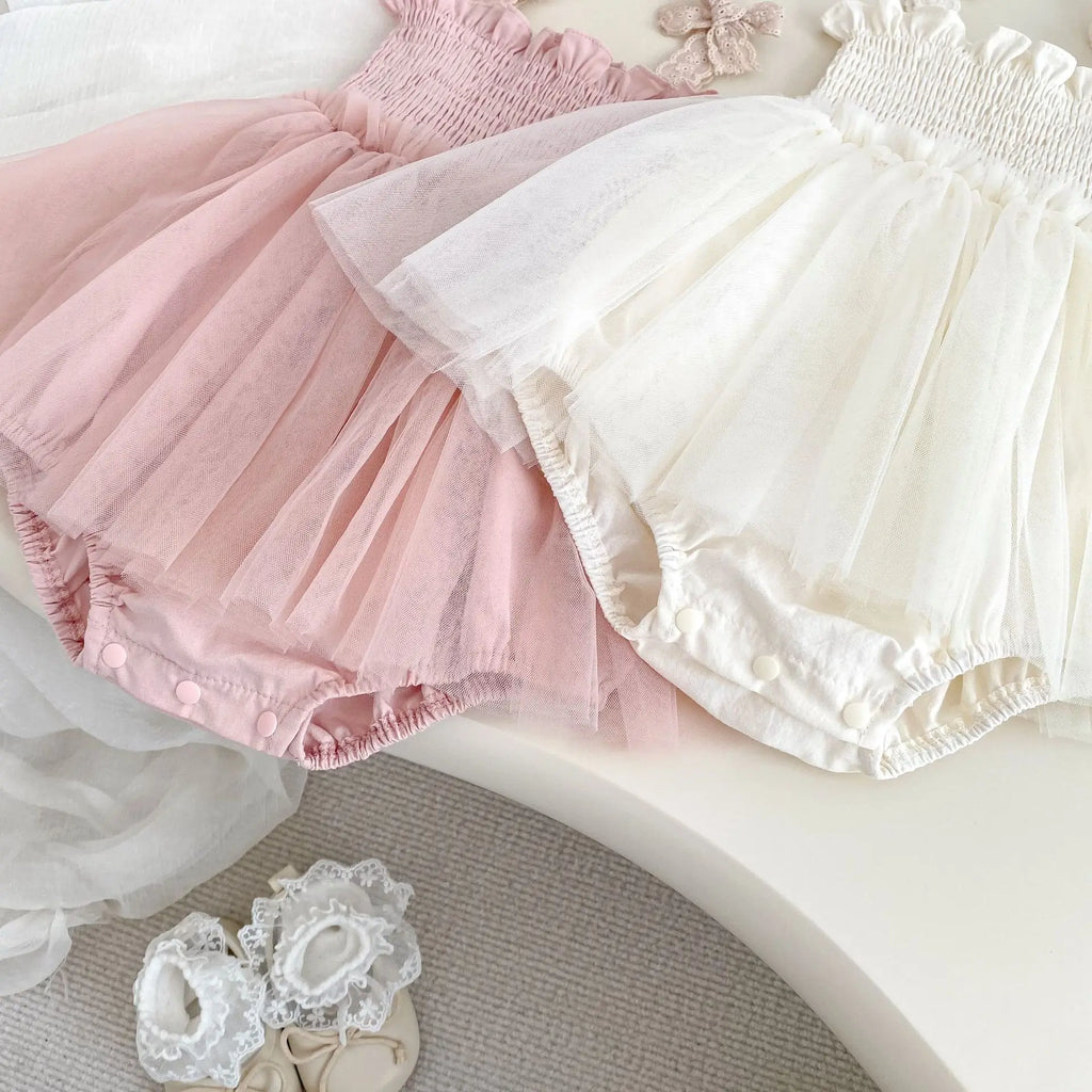 Baby Girl Summer New Bow Strap Bag Fart Clothes Baby Hundred Day Banquet One Year Old Princess Mesh Dress Gift Dress
