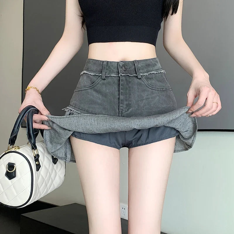 Fashion 2025 New Denim Patchwork Ruffle Denim Skirts Women Summer Retro High Waist Slim Skirts Woman