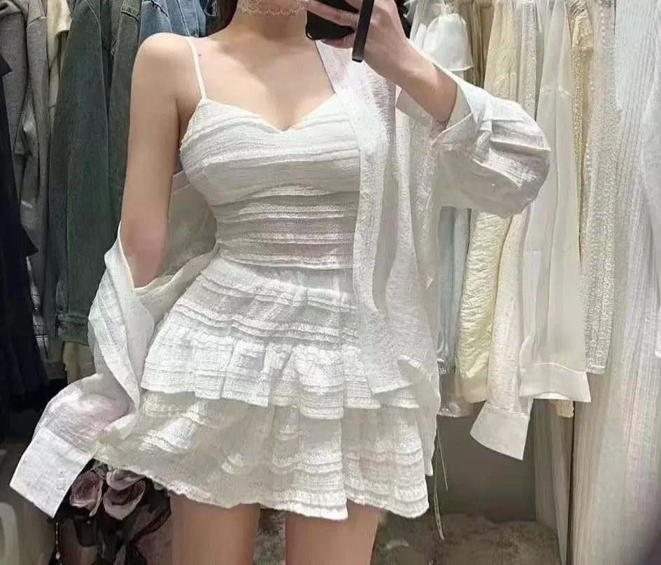 Ballet Style Puffy Short Skirt Women Summer Lace Crop Top Design Sensation Half Skirt Pure Desire Sweet And Spicy Set