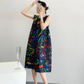 2026 Summer Retro Print Design Flared Dress Women Loose Fit Plus Size Fashion Elegant Sleeveless Dress Travel Vacation Wear