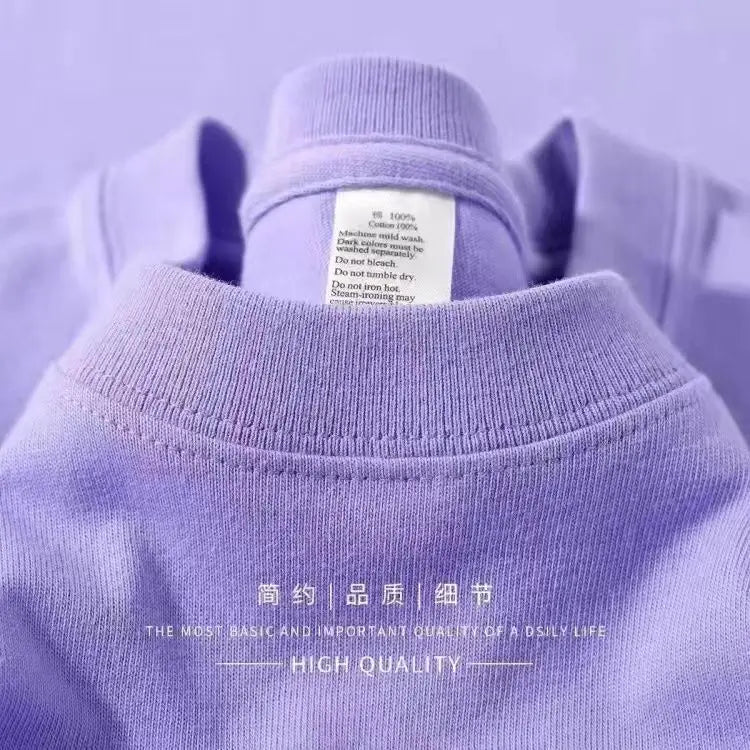 Unisex Short Sleeve T-Shirt - 100% Cotton Round Neck Loose Tee Purple