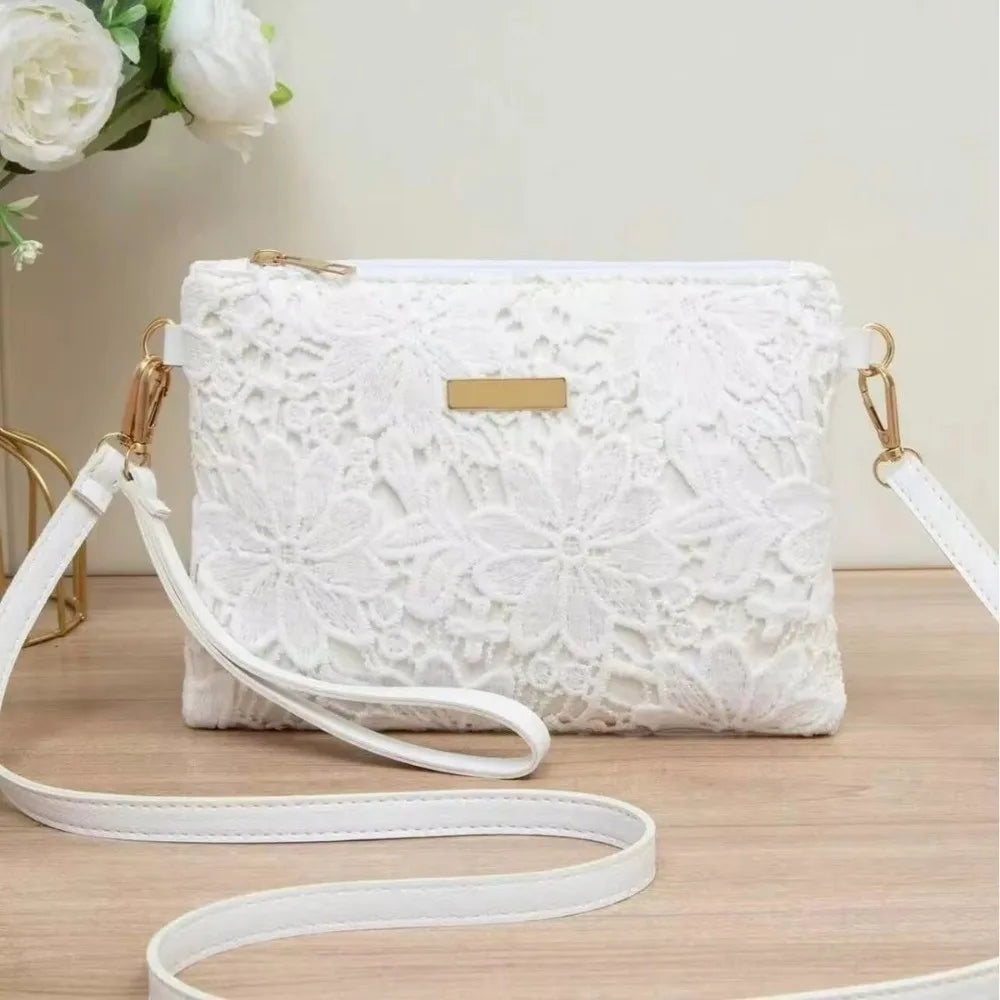Casual Lace Shoulder Bag Floral Printed Hollow Crossbody Bag Soft Small Square Bag Tote Purse Handbag