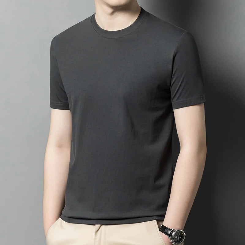 2026 Men's Pure Cotton T-shirt Men's New Round Neck Solid Color Base Shirt Summer Thin Loose Trendy Half Sleeved Top