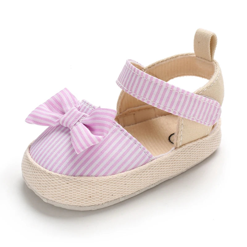 Summer Girl Baby Casual Sandals Soft Sole Comfortable Lightweight Walking Shoes Bow Canvas Baby Shoes