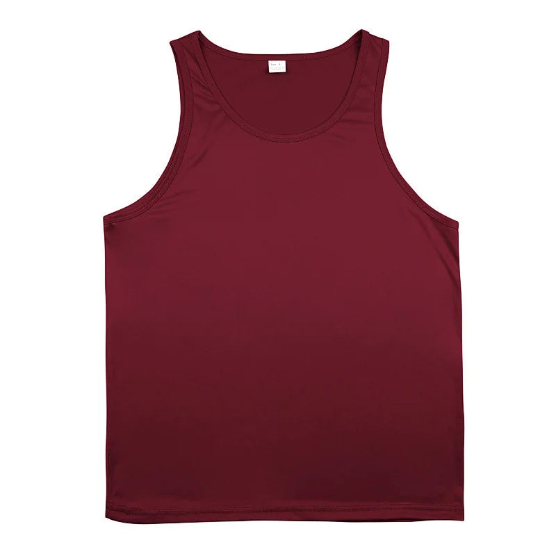 Men's Gym Sports Tank Top Muscle Aesthetic Dry Fast Workwear Polyester Fiber Summer Sport Fit Style Solid Color round Neck