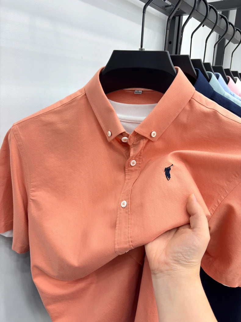 100% pure cotton short sleeve shirt summer new breathable men's T-shirt designer brand Paul Pony embroidery business casual top