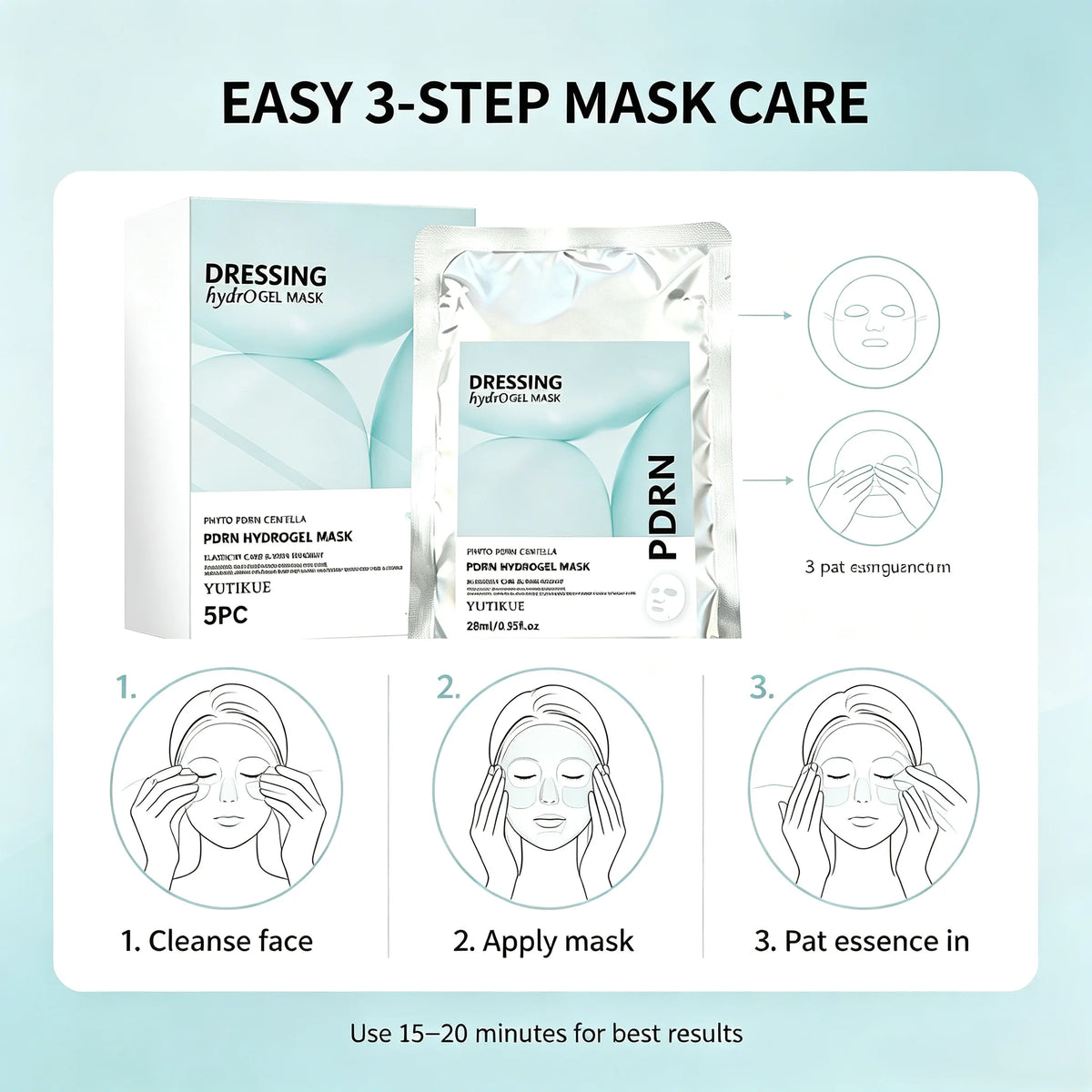 YUITIKUE PDRN Hydrogel Dressing Mask Centella Extract Intensive Hydration Calm Irritation Comfort Fit Facial Mask 28ml
