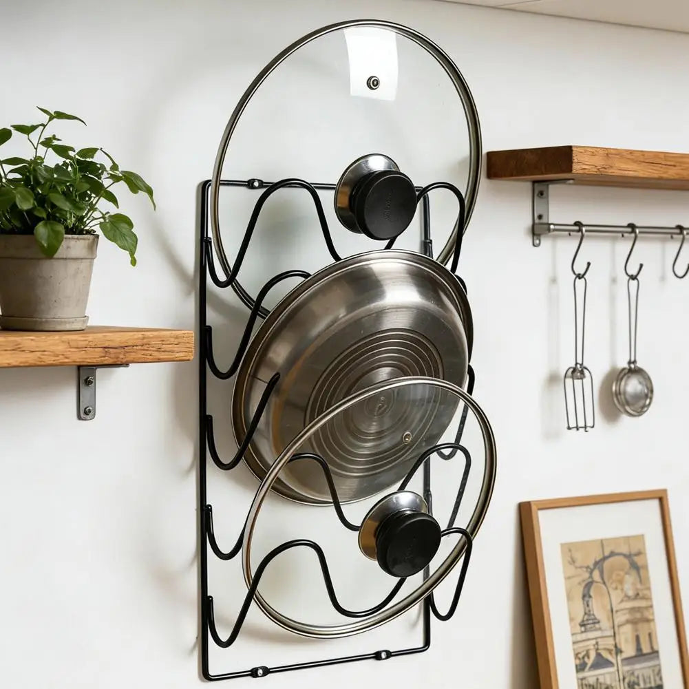 Estante Organizador de Cocina Colgante de Pared para Tapas de Olla, Estante Metálico de Cinco Niveles para Tapas de Olla, Antioxidante, Multifuncional, Estante de Almacenamiento de Tapas de Olla