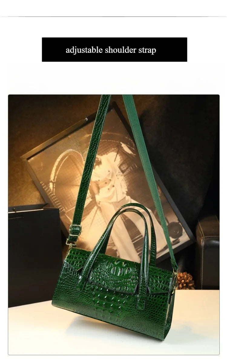 Crocodile Pattern Women's Bag 2026 New Style Messenger Bag Women's High-End Boston Pillow Bag Light Luxury Leather Shoulder Bag