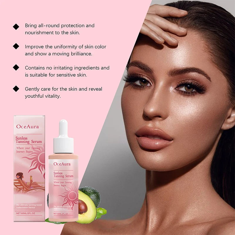 Self Tanning Drops Natural Herbal Enhance Skin Melanin Liquid Bronzer Tanner Body Face Prevent Sunburn Sunless Tanning Products