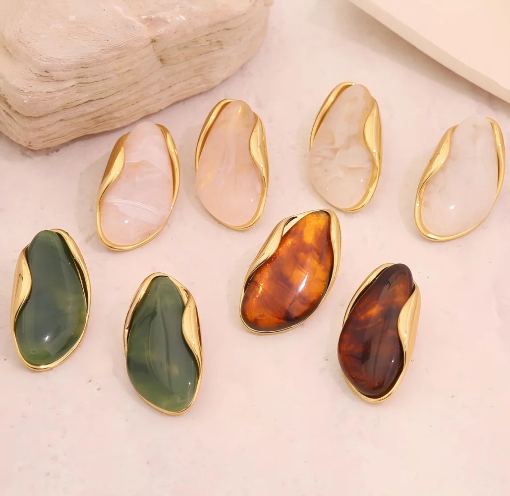 Tdjewelry Stainless Steel Color Resin Geometric Shape Rings 18K Gold Plated Fashion Daily Jewelry Ring For Women'S