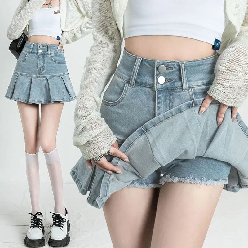 Female Jeans Skirts Ruffle Gyaru Women's Denim Skirt Flare New In Clothing Trend 2025 V Offer Aesthetic Hot Y2k Vintage Casual