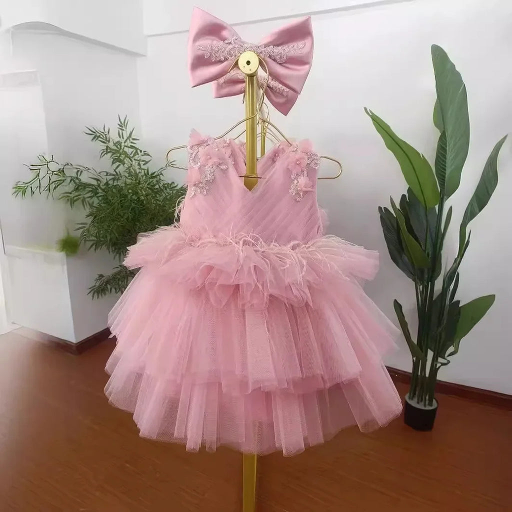 Summer New Children's Frocks Fashion Tulle V-Neck Sleeveless Kids Girl Dress Flower Girl Wedding Boutique Dance Kids Dresses