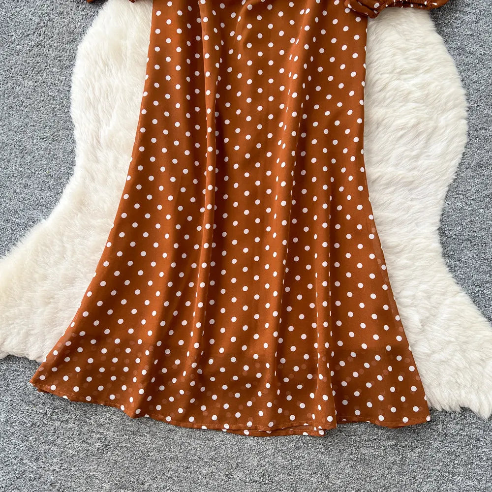 Long Dress Women Dresses Print Dot Vestidos Y2k Streetwear V Neck Lantern Sleeve Tight Waist Elegant Party Work 2026 Summer