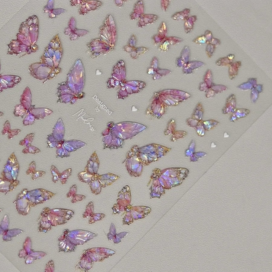 1pcs 5D Luxury Kawaii Butterfly Nail Stickers Japanese Glitter Shell Aurora Nail Art Decorations Decals DIY Manicure Slider Foil