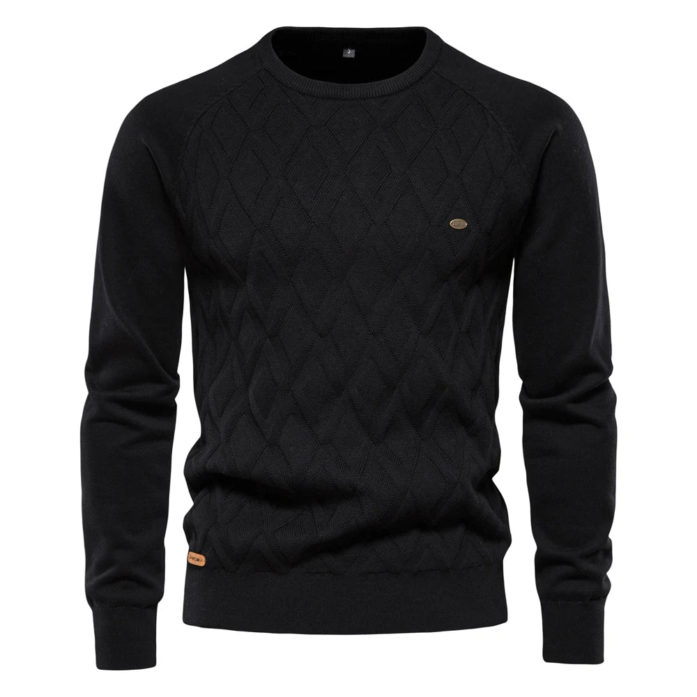Aiopeson Argyle Knit Mens Sweater O Neck Warm Winter Pullover Solid Color Classic For Men