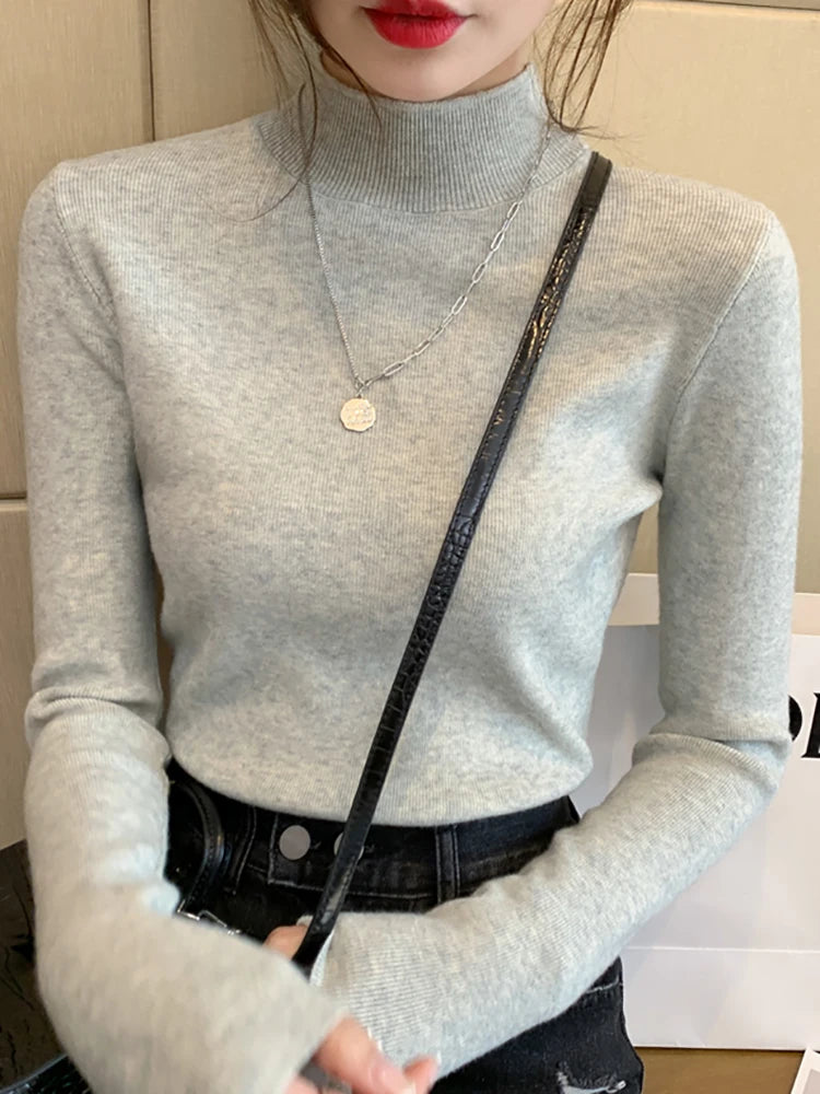 AOSSVIAO Turtleneck Sweater For Women Slim Fit Knit Top With High Stretch Long Sleeve Knitwear Chic Winter Essential