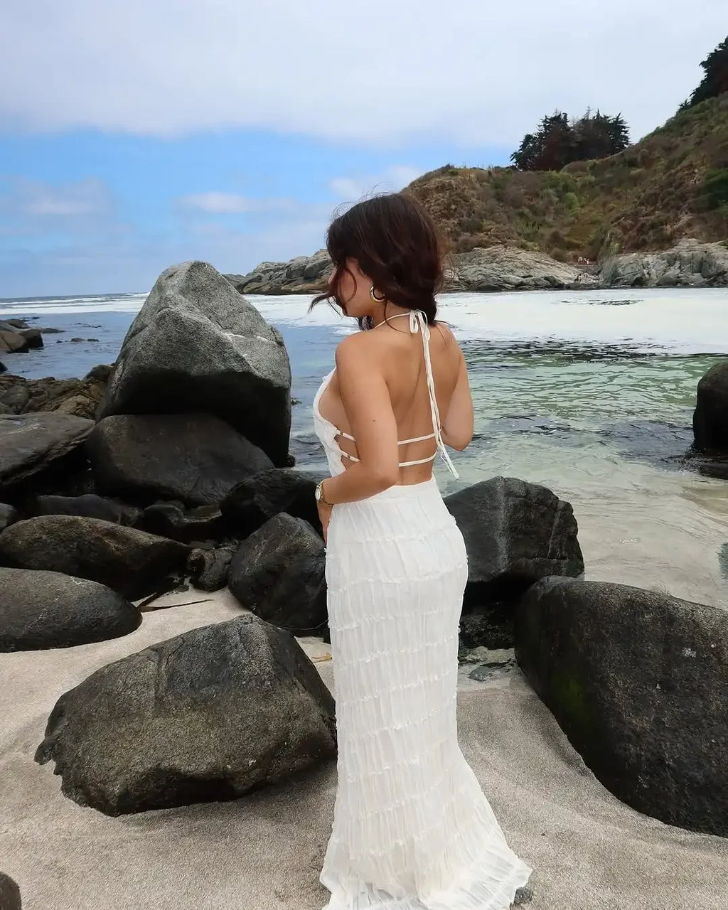 Tossy Spring Fashion Patchwork Long Dress For Women Lace-Up Backless High Waist Solid Holiday Beach Dress Ladies Maxi Dress 2025