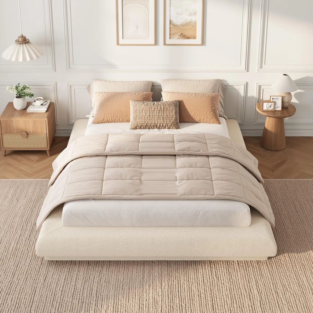 Full Queen King Cloud Platform Bed Frame, Upholstered Low Profile Bed With Metal Slats, Noise Free, Easy Assembly, No Box Spring Needed
