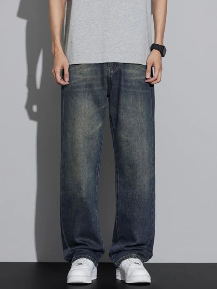 Cotton Baggy Men Wide Leg Jeans Retro Loose Streetwear Fashion Korean Straight Washed Denim Trousers High Quality Brand Clothes