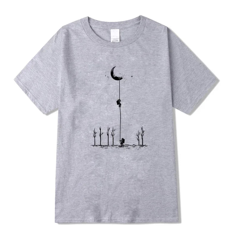 Summer Casual Men'S T-Shirt Top Quality Cotton Blend Cool Funny Astronaut Print Casual Loose For Men T Shirt O-Neck Top Men Tee