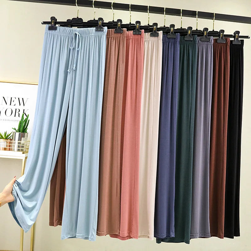 Women's Modal Straight Leg Pants - High Waist Casual Loose Slacks
