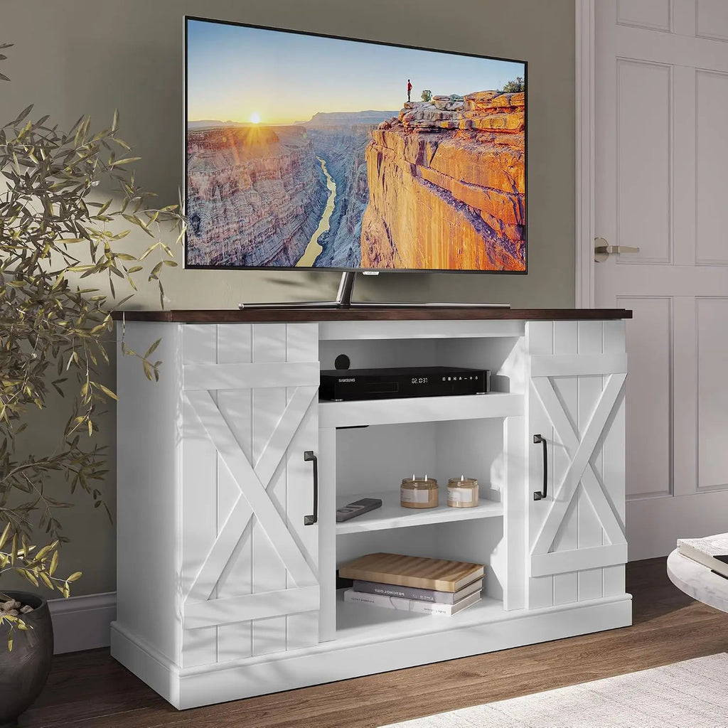 Industrial 47 Inch Rustic Wood TV Stand & Media Console for TVs up to 50 Inch with Open Storage Shelves & Cabinets, Customized