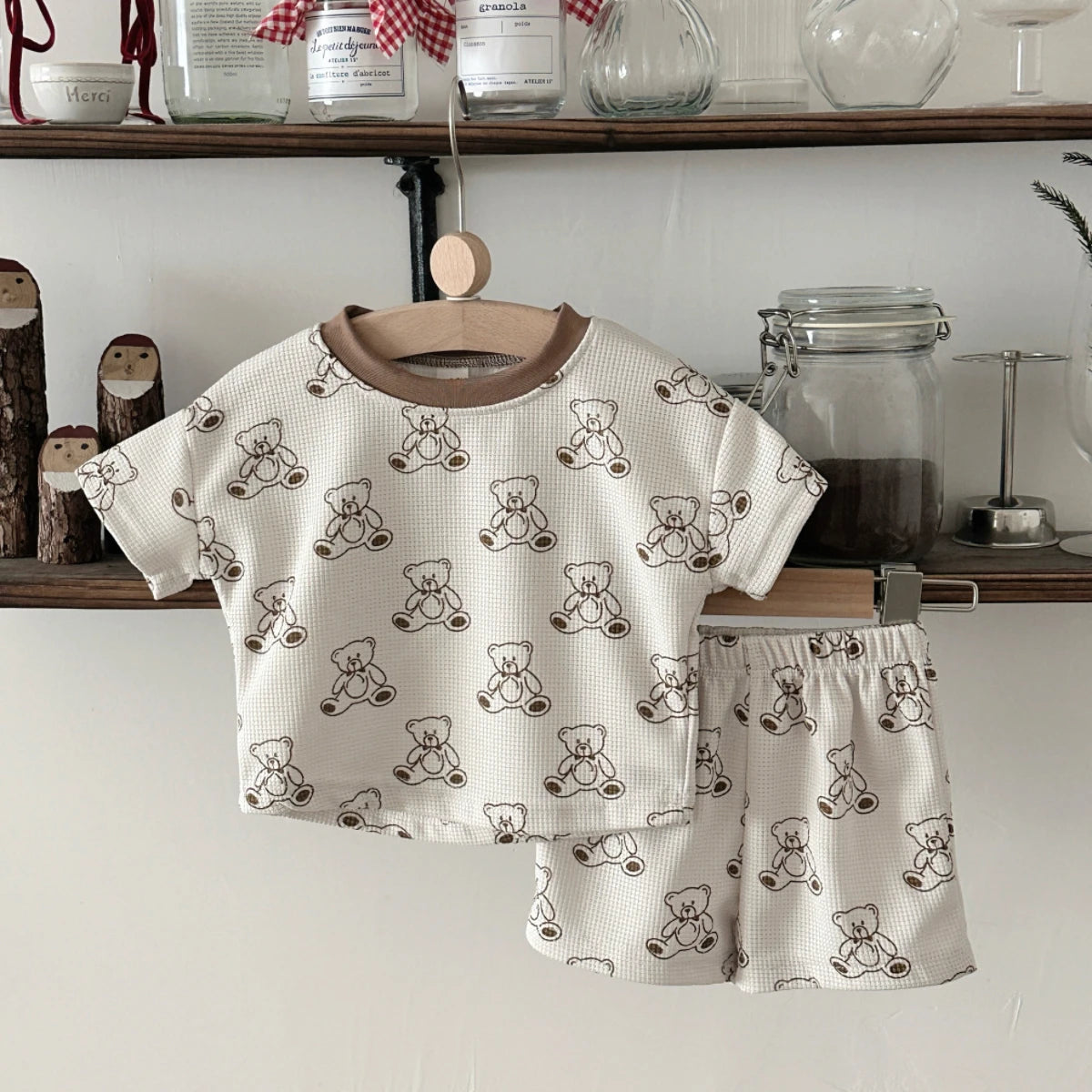 Toddler Bear Print T-Shirt + Shorts Two Piece Set Summer Boys Clothes Fashion Cartoon Cute Short Sleeve Suit