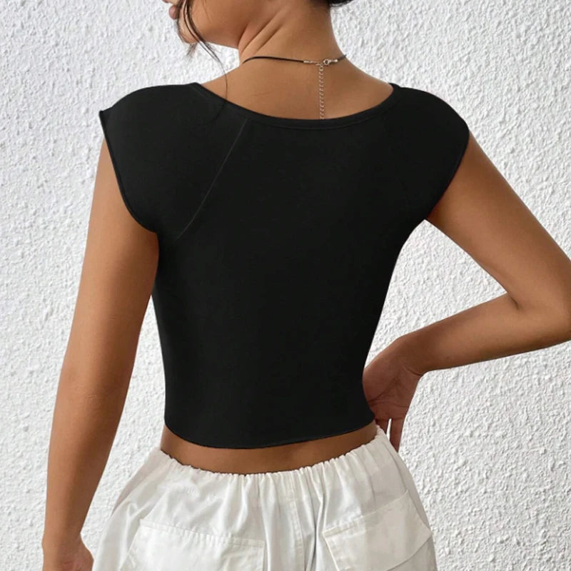 Sexy Square-neck Pink Tank Tops Korean Fashion Summer Sexy Women Clothes Slim Tees Woman V Neck Y2K Sleeveless 2024 Streetwear