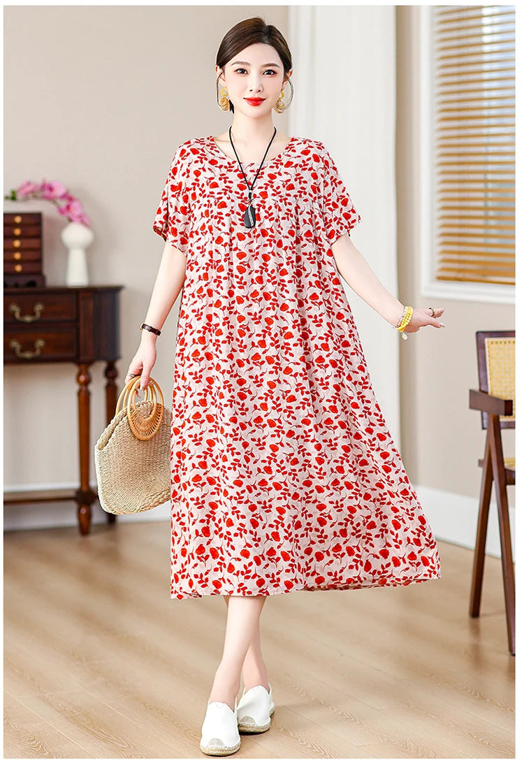 New Fashion Casual Summer Dress For Women Ladies O-Neck Print Short Sleeve Dress plus size Women Clothing