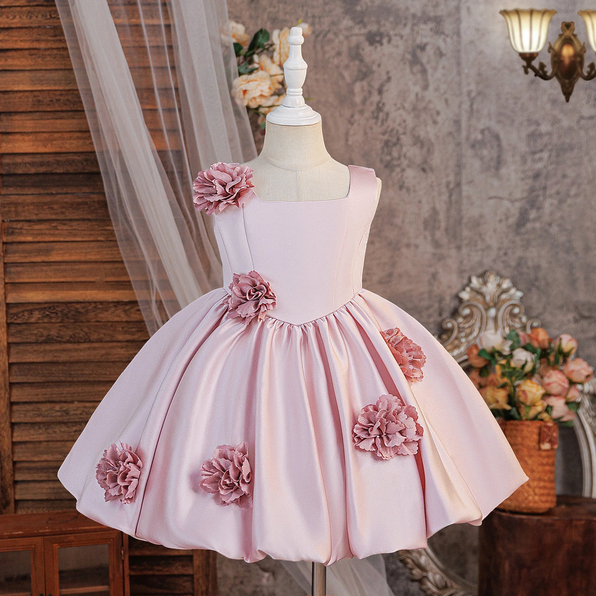 Summer Flower Bridesmaids Girls Dress Elegant Birthday Party Princess Prom Dresses Girl Gala Bow Baptism Wedding Evening Costume