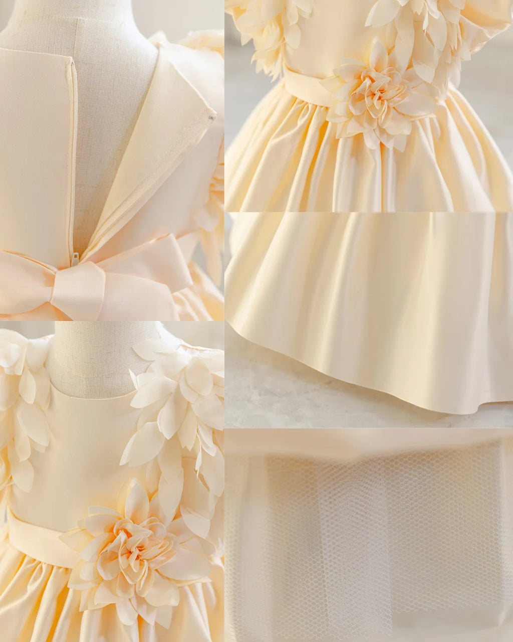 HETISO Leaf Appliques Baby Party Dress Casual Satin Kid's Princess Gown for Girls Ages 1-4 Young Child Clothes