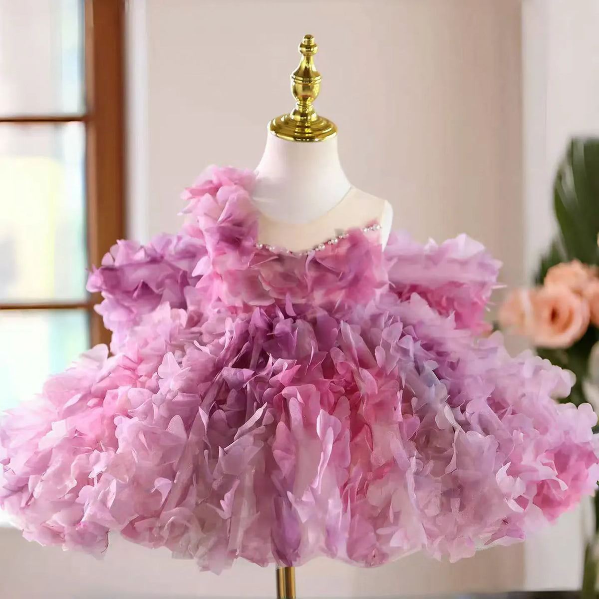 Dreamy Vow D147 Pink Elegant Girls Dress Flowers with Bow Knee Length Children Wedding Birthday Holiday Party Pageant Dress