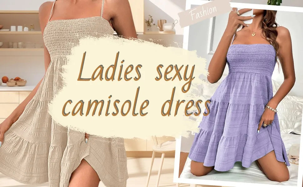Bohemian Beach Sundress Women Sexy Sleeveless Backless Big Swing Mini Dress Solid Spaghetti Strap Ruffles Dresses Vestidos