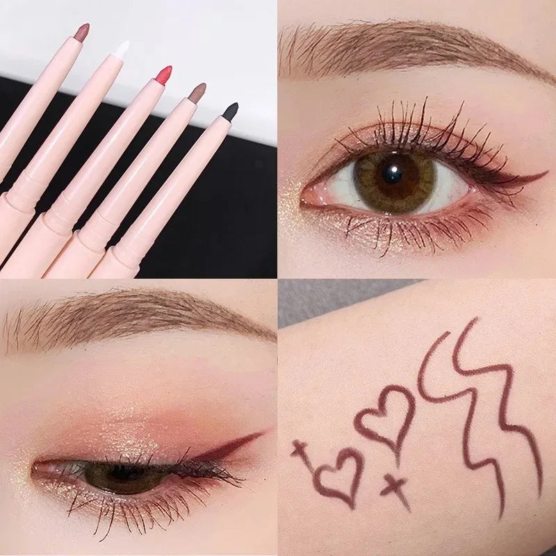 Matte Red Brown Eyeliner Gel Pen Ultra-thin Long Lasting Quick Dry Smooth Colorful Eye Shadow Lying Silkworm Pen Makeup Cosmetic