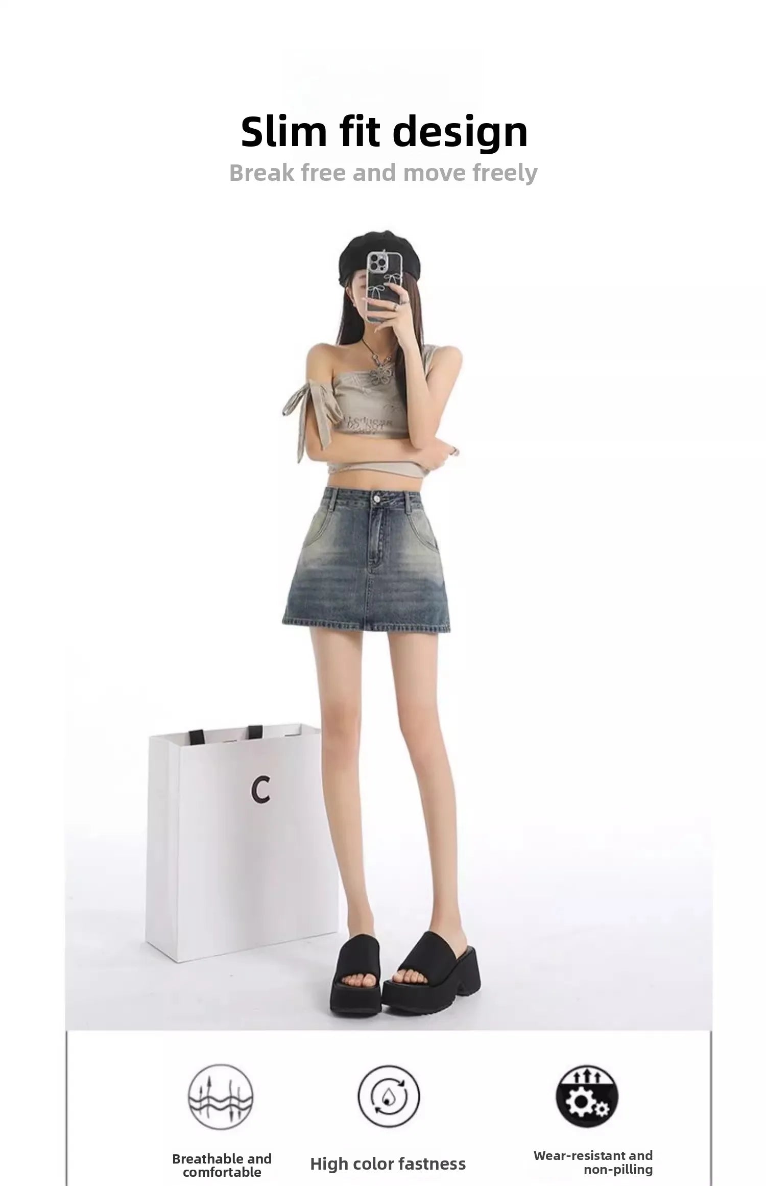 Retro American Washed Slim Fit Denim  Skirt Women Summer Hot Girl High Waist Bodycon Anti Exposure a Line Half Body Skirt