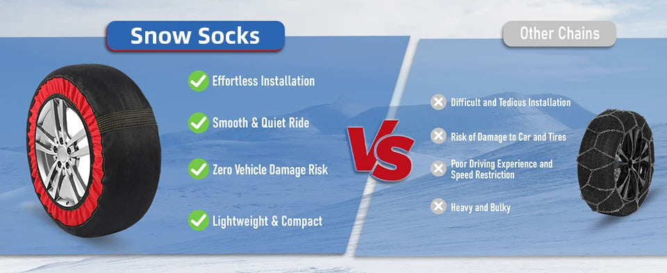 Car Red Black Anti Skiing Sock With High Resistance Fiber Anti Slip Silent Don't Damage Tire With Storage Bag & Gloves & Sleeves