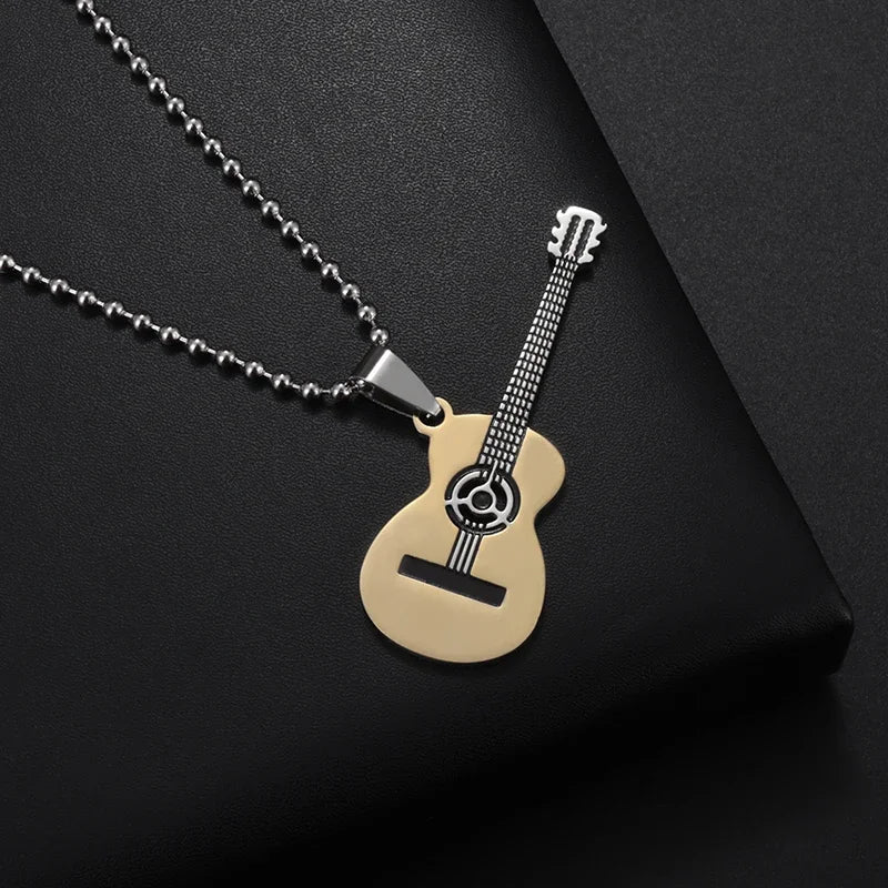 Retro Punk Music Guitar Necklace For Men Personalized Gothic Pendant Fashion Hip Hop Rock Singer Jewelry