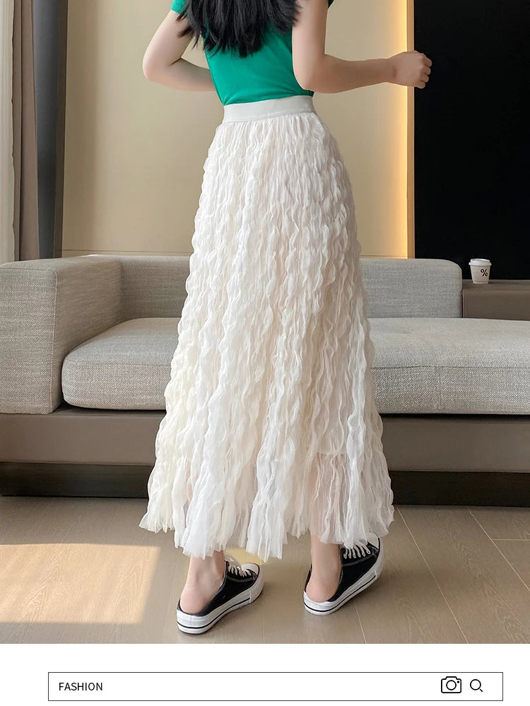 Elegant Pleated Midi Skirt, High Waist A-Line Flowy Maxi Skirts for Women, Soft Draping Skirt, Fairy Skirt for Spring Summer