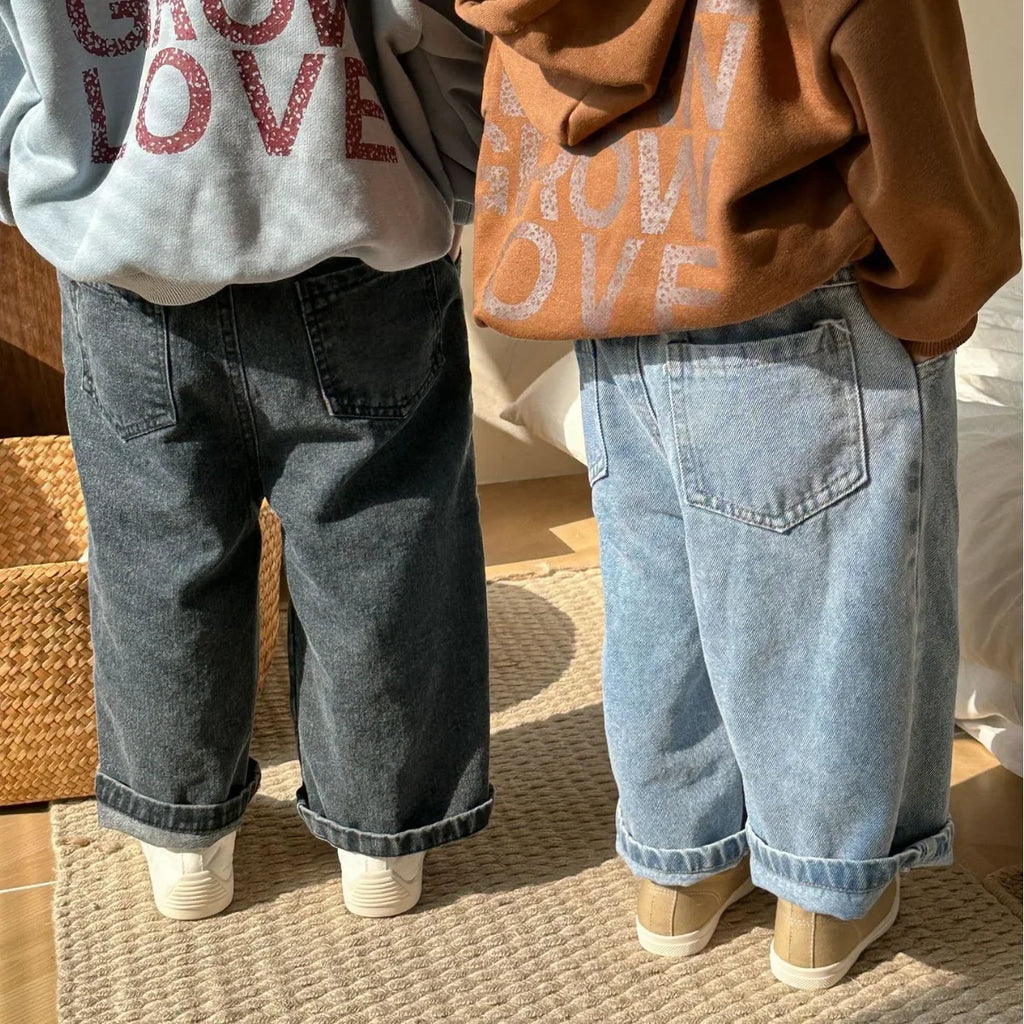 8701-1 Children'S Denim Pants Spring Autumn New Girls' Wide-Leg Pants 1-10Year Boy'S Jeans Casual