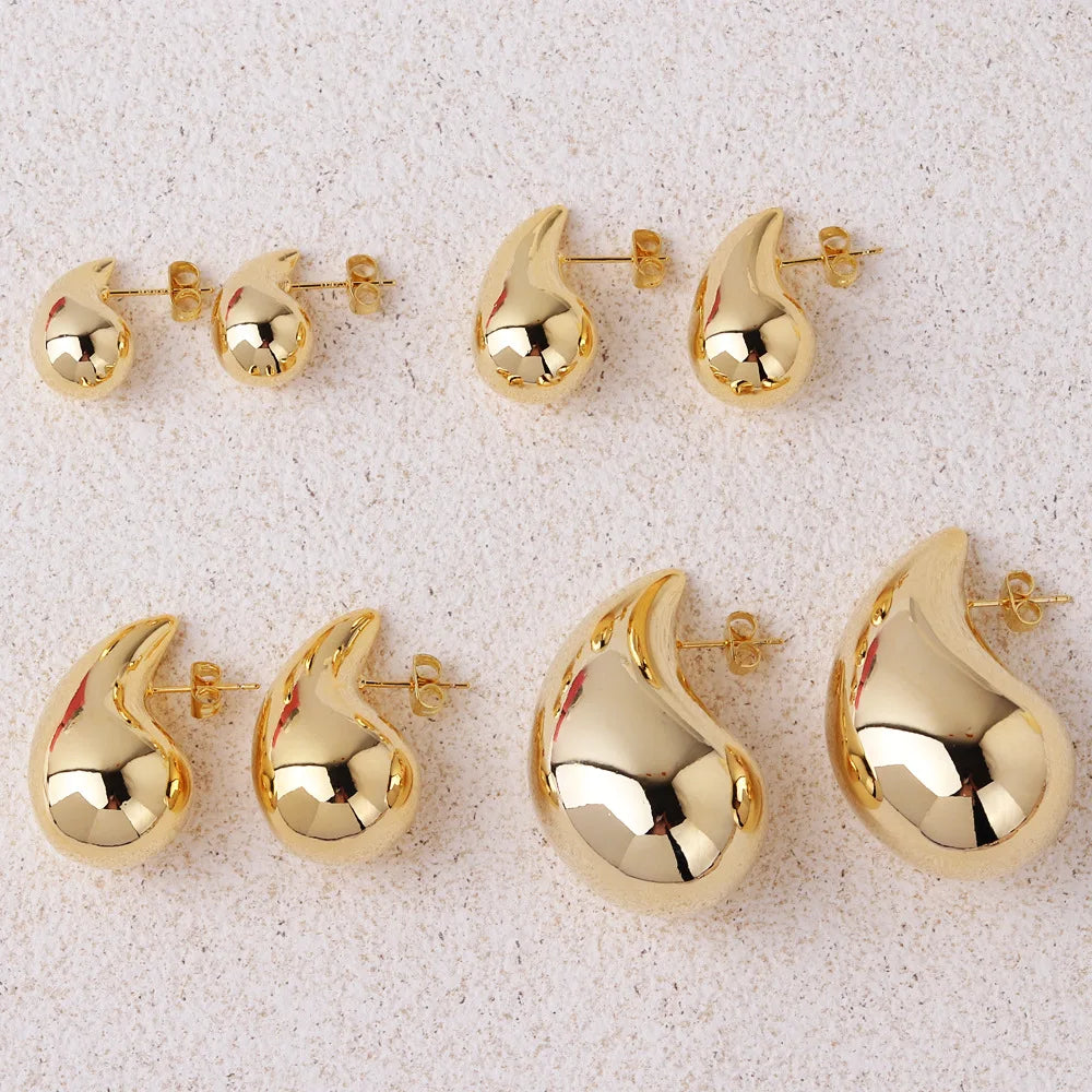 2024 New Trendy Plate Gold Color Chunky Waterdrop Dupes Drop Earrings For Women'S Personality Glossy Teardrop Earring Jewelry