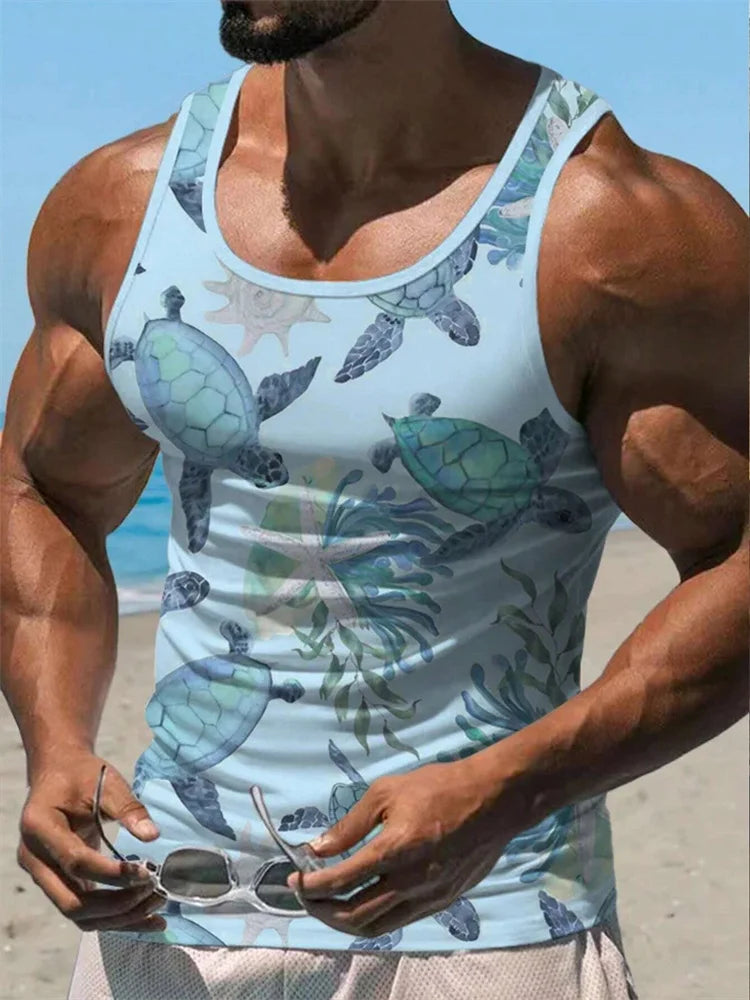 Men's Hawaiian Tank Top Sleeveless Quick-Drying Beach Shirt