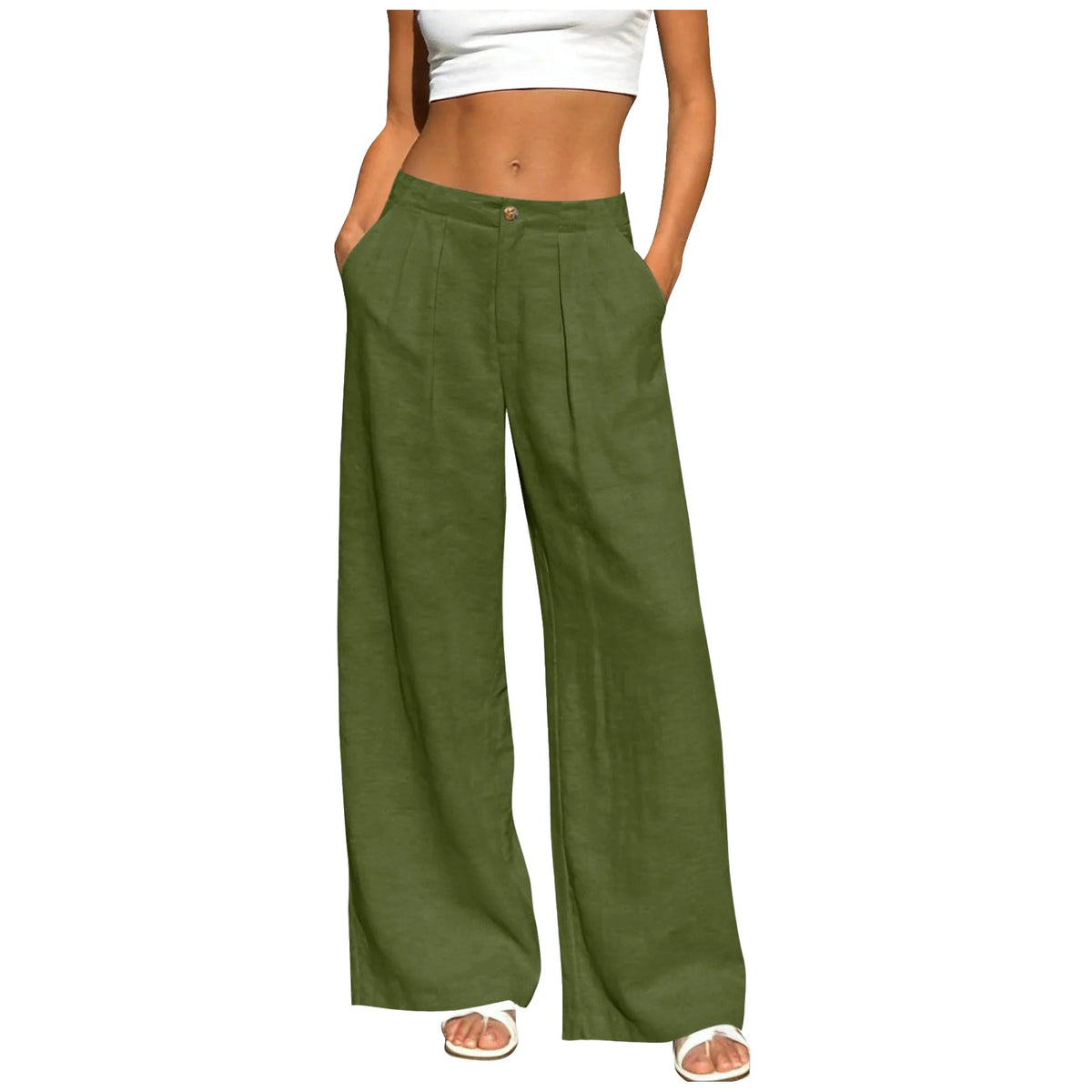 Women's Wide Leg Trousers - Lightweight Solid Casual Pants with Pockets